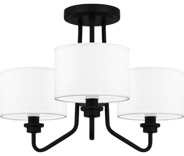 Quoizel Ainsdale 3Light SemiFlush Mount, Matte Black/White Linen