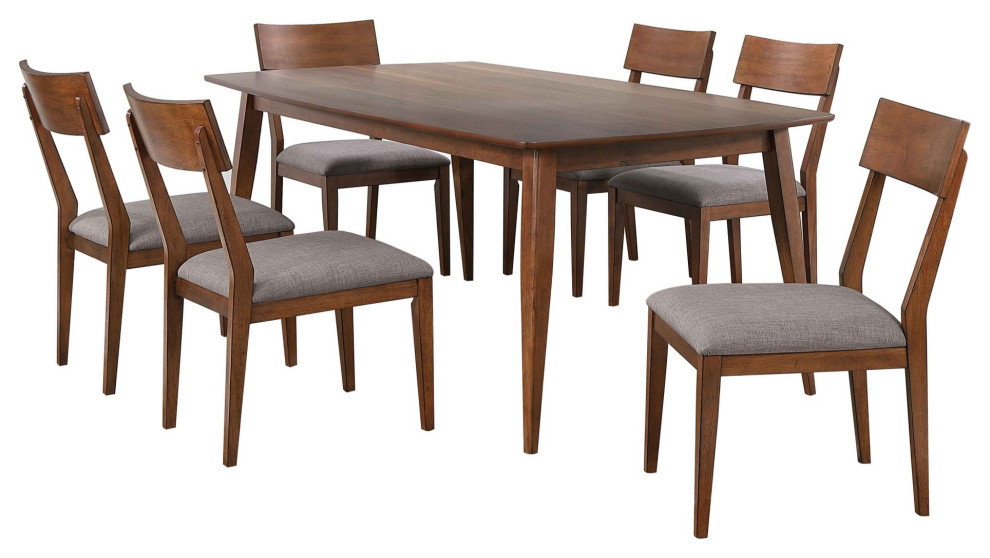 Mid Century 7 Piece Rectangular Dining Table Set|Padded Performance Fabric Seats