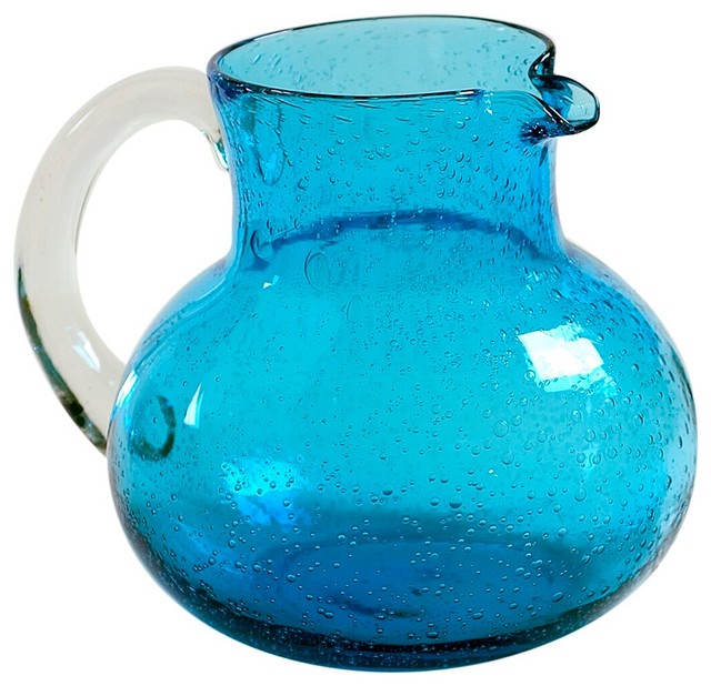 Artland Iris Turquoise Seeded Glass Pitcher, 90 Ounce Contemporary