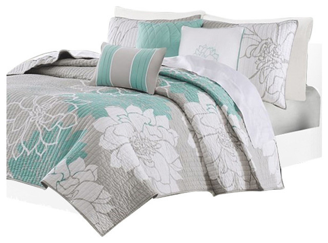 Sateen Printed 6 Piece Coverlet Set Contemporary Quilts And