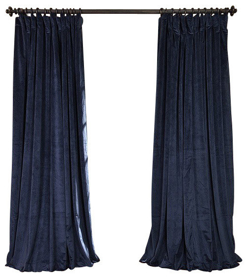 Signature Midnight Blue Doublewide Blackout Velvet Curtain Single Panel  Traditional  Curtains 