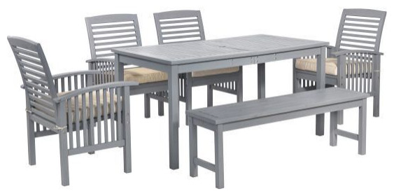 Walker Edison 6-Piece Simple Outdoor Patio Dining Set, Gray Wash ...