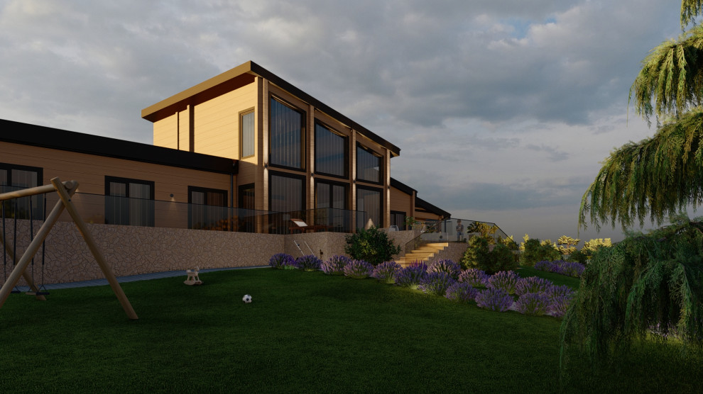 Комбинированный дом из клееного бруса