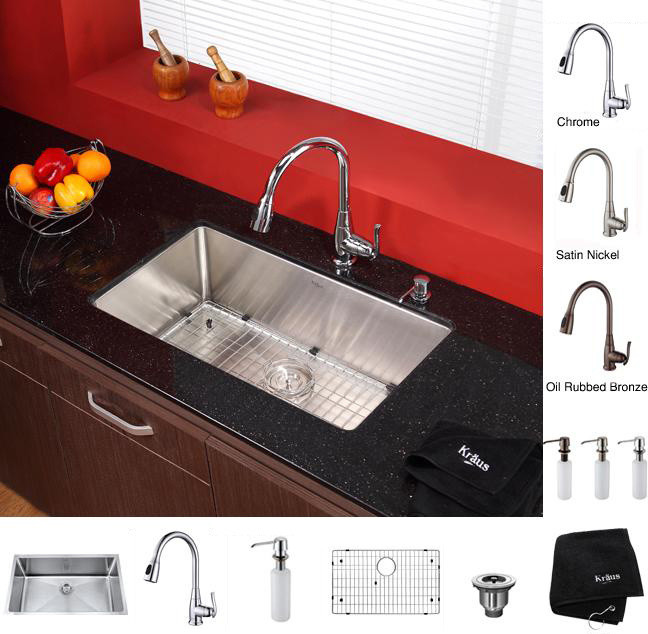 Kraus Kitchen Combo Set Stainless Steel 30-inch Undermount Sink/Faucet