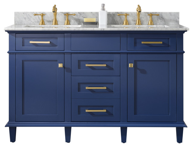 54 Blue Finish Double Sink Vanity, 54 Inch Bathroom Vanity Lights