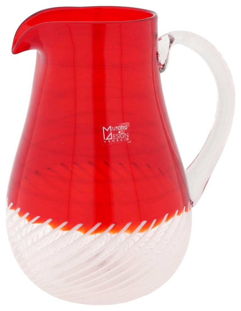 GlassOfVenice Filigrana Murano Glass Carafe - Red and White