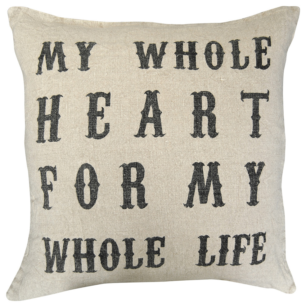My Whole Heart Vintage Type Linen Throw Pillow - 24x24