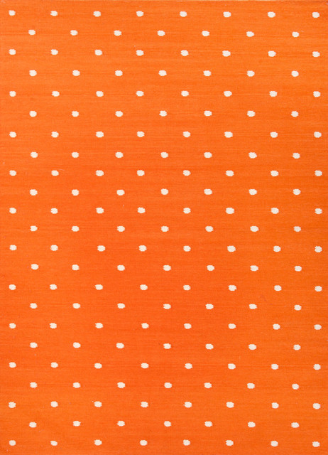Flat-Weave Geometric Pattern Wool Orange/Ivory Area Rug (9 x 12)