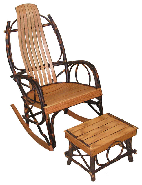Amish Bentwood Rocker and Foot Stool, Hickory and Oak