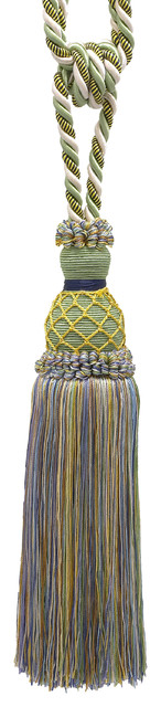 Elegant Green, Yellow, Blue Curtain & Drapery Tassel Tieback / 10" tassel, 30 1