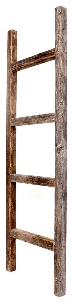 4 Step Rustic Weathered Grey Wood Ladder Shelf