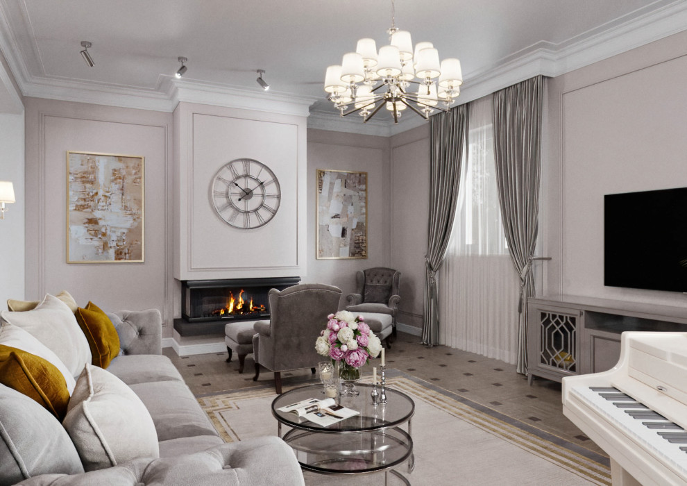 КЛАССИЧЕСКАЯ ГОСТИНАЯ В ЗАГОРОДНОМ ДОМЕ