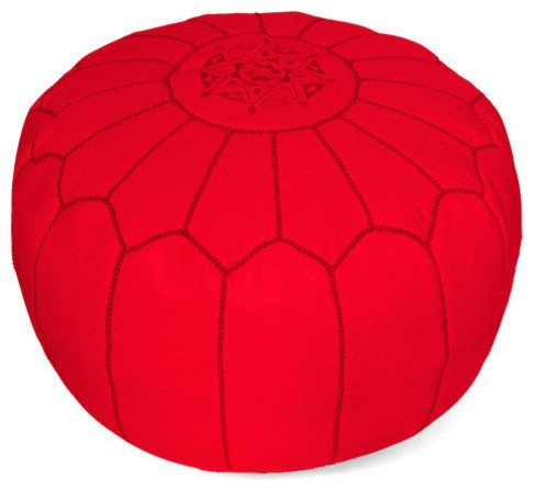 Moroccan Leather Stuffed Pouf, Red