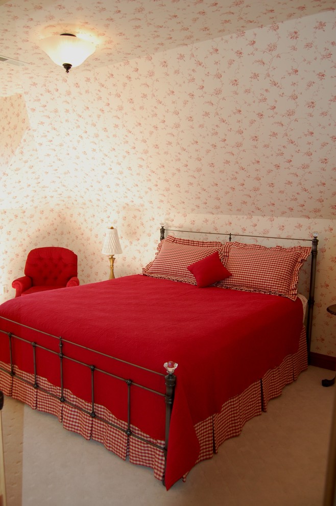 Red White Toile French Country Bedroom Mediterranean