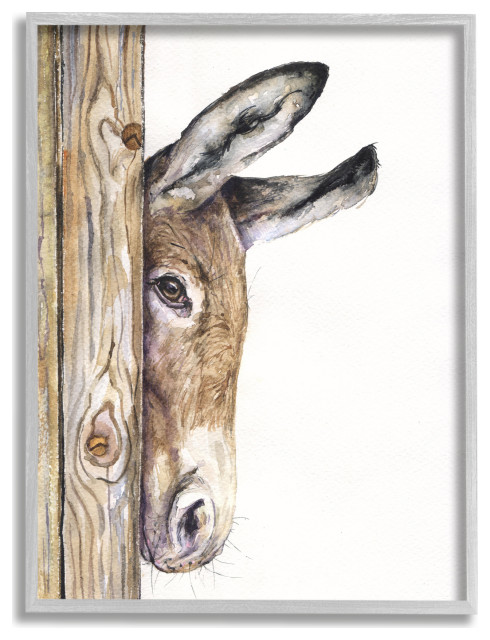 Cute Baby Donkey Animal Brown Watercolor Painting, 11 x 14