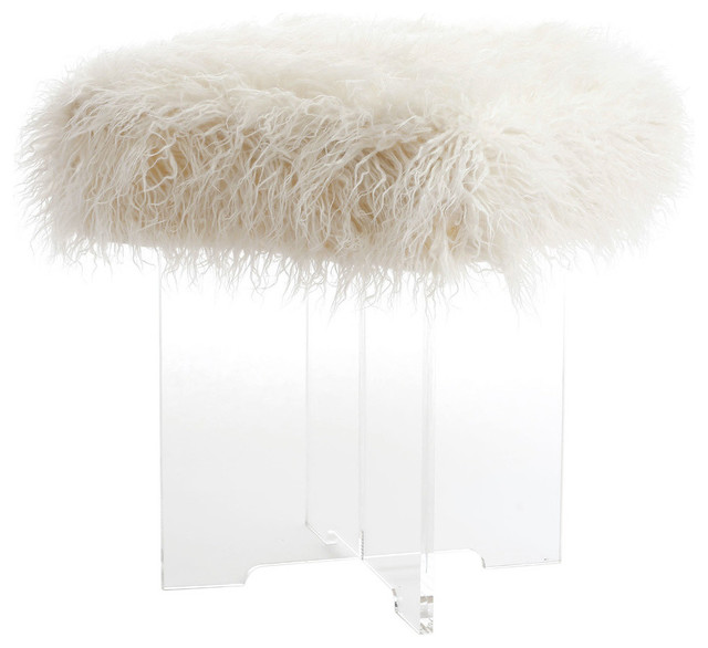 Mongolian Lamb Faux Fur Clear Acrylic Cross Leg Stool Contemporary Mongolian Lamb Faux Fur Clear Acrylic Cross Leg Stool