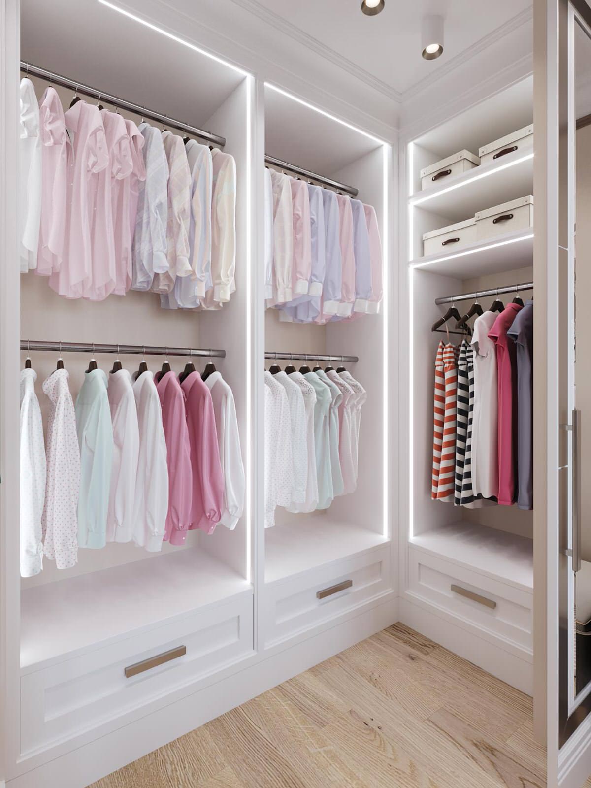 Спальня с гардеробной комнатой. Современная классика с элементами ар-деко