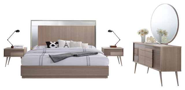 Midcentury Modern Taupe Bronze 5 Piece Queen Set Midcentury Modern Taupe Bronze 5 Piece Queen Set