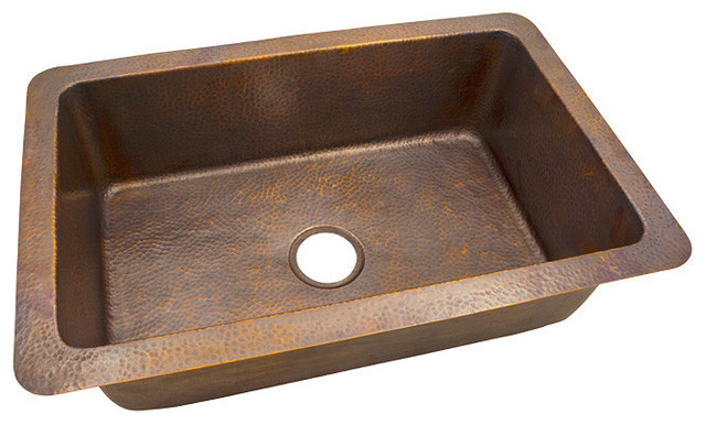 Solid Hand Hammered Copper Large Single Bowl Drop-In / Undermount Sink