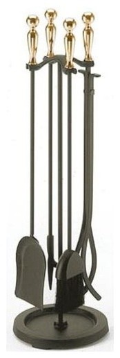 Traditional 5 Pc Fireplace Set in Iron & Brass Finish