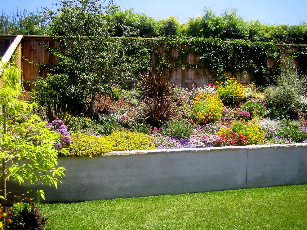 Photo of a mediterranean garden in Los Angeles with a retaining wall.