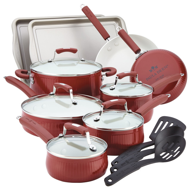 Paula Deen Savannah Collection Aluminum 17-Piece Cookware Set With ... Paula Deen Savannah Collection Aluminum 17-Piece Cookware Set With ...
