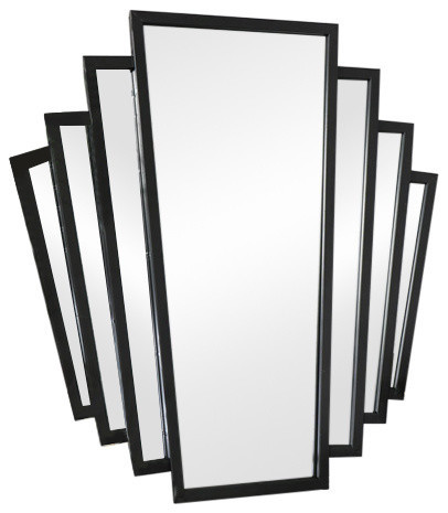 Black Art Deco Fan Style Wall Mirror 55.5cm x 59cm