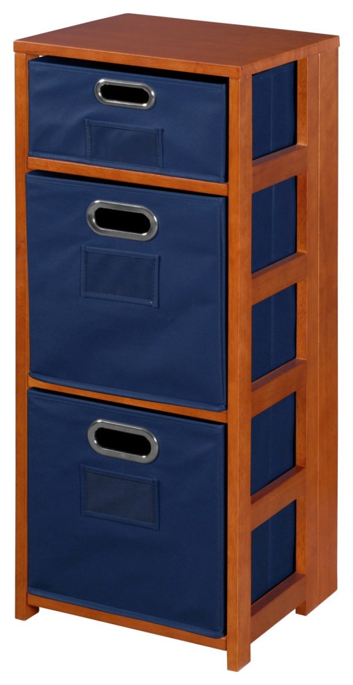 Flip Flop 34" Square Folding Bookcase With Folding Fabric Bins, Cherry