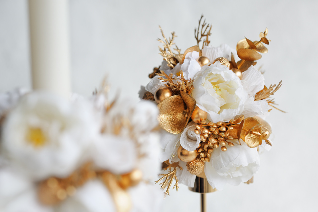 Набор высоких подсвечников с декором, цвет бело-золотой