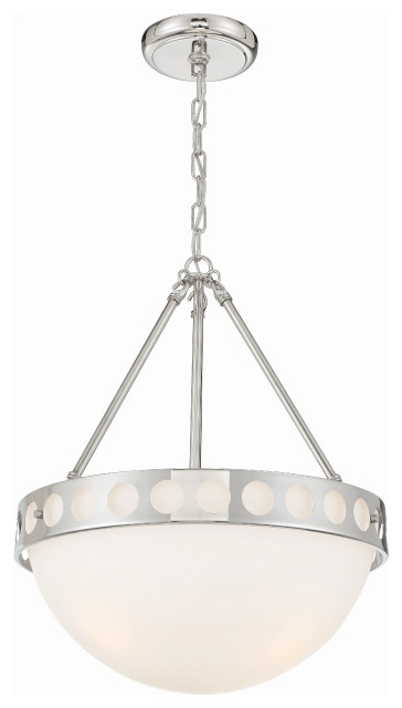 Crystorama KIR-B8105-PN 3 Light Chandelier in Polished Nickel with Glass