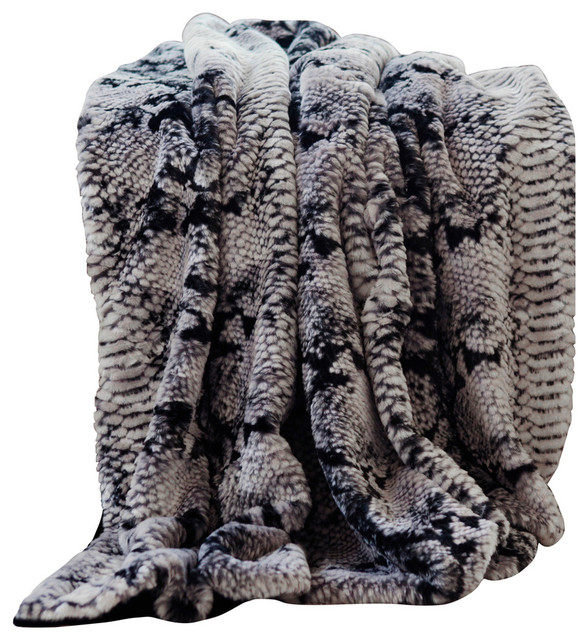 Luxe Faux Fur Throw Blanket, Gray Snakeskin, 58"x60"
