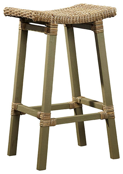 Bali Woven Kubu & Mahogany Rustic Bar Stool -31" Seat