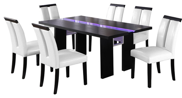 Zendaya 7 Piece Black Wood With Led Lighting Dining Set Contemporary Dining Sets By Furniture Import Export Inc,How To Clean The Kitchen Sink Trap