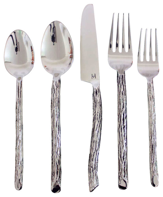 Haussmann Bark Flatware 5 Pc Handmade Stainless Steel Setting X Haussmann Bark Flatware 5 Pc Handmade Stainless Steel Setting X 4 Place Set