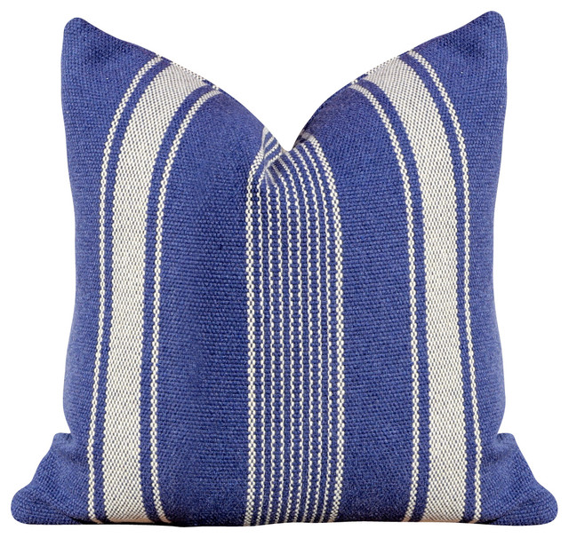 Striped Cotton Pillow Cover, OffWhite and Navy Blue Farmhouse