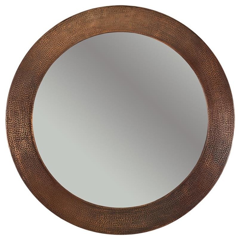 34" Hand Hammered Round Copper Mirror Traditional Wall Mirrors by Luxx Kitchen and Bath