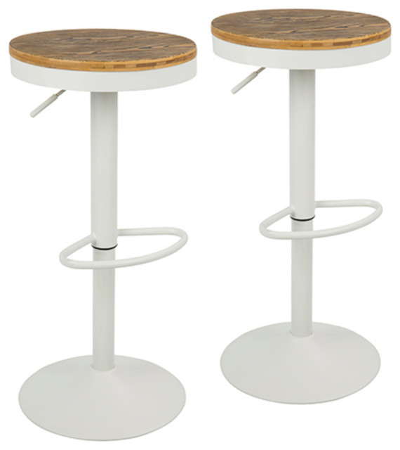 Dakota Industrial Adjustable Barstool With Swivel, White, Set of 2