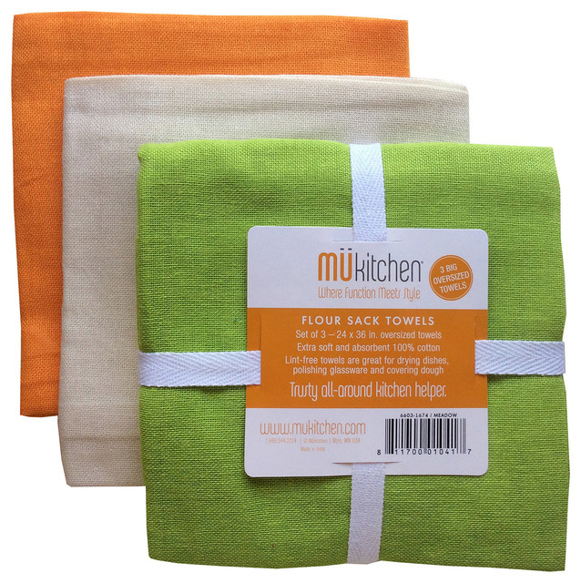 MU Kitchen 24" x 36" Flour Sack Towel Set Of 3, Meadow Contemporary