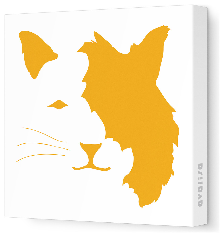Animal Face - Cat Stretched Wall Art, 12" x 12", Orange