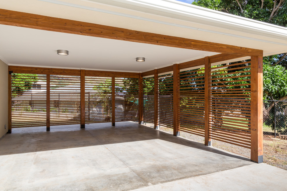 Design ideas for a large contemporary detached two-car carport in Hawaii.