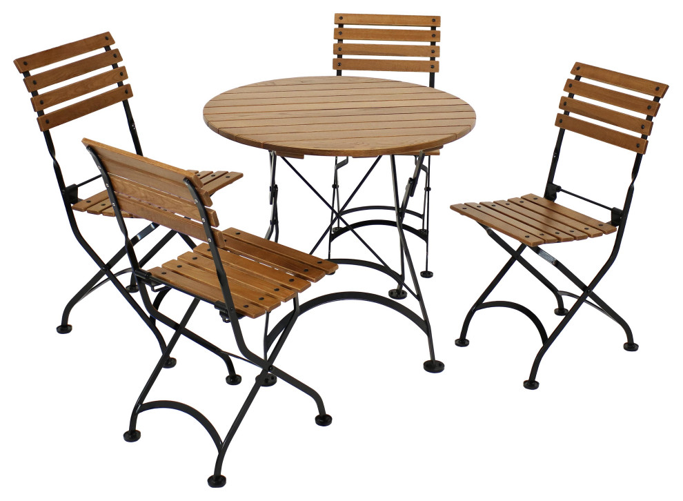 Sunnydaze European Chestnut Wood Folding Bistro Table and Chairs Set