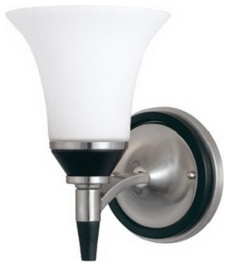 Brushed Nickel With Ebony Wood and Satin White Glass Energy Star Wall