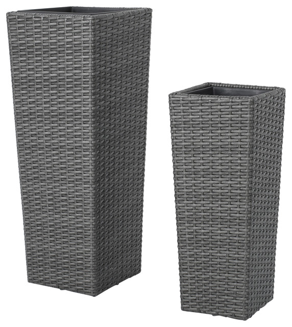 2 Piece Eden Outdoor Wicker Flower Pots Tropical 2 Piece Eden Outdoor Wicker Flower Pots Gray