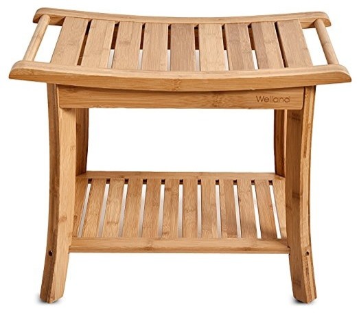 Bamboo Shower Bench With Storage Shelf Modern Benches Bamboo Shower Bench With Storage Shelf