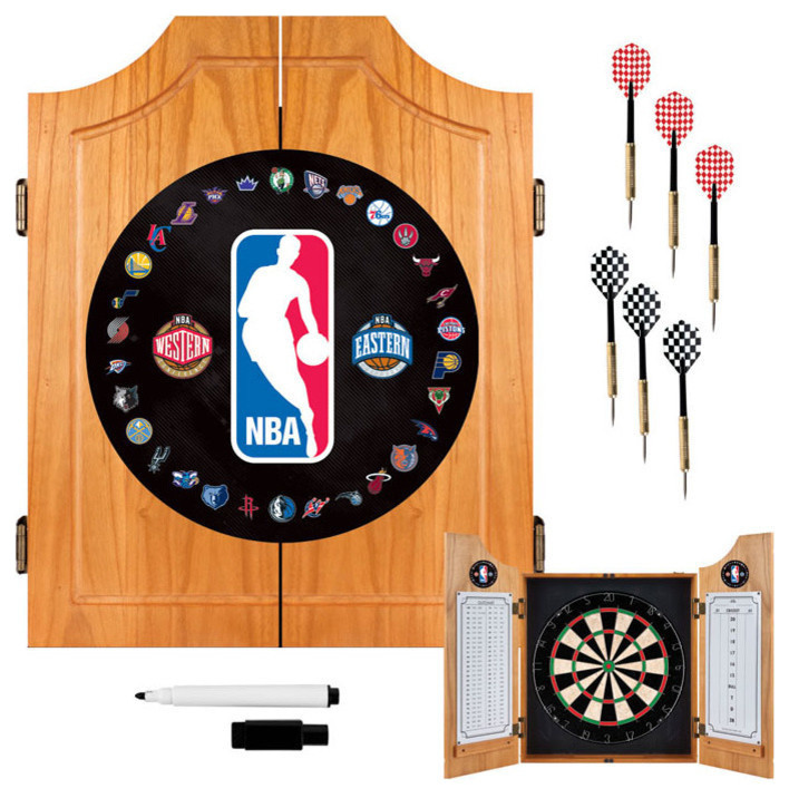 NBA Logo with All Teams Beveled Wood Dart Cabinet Set