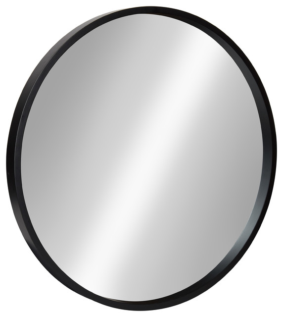 Travis Round Wood Accent Wall Mirror, 21.6" Diameter Contemporary Bathroom Mirrors by