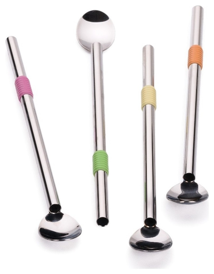 8 Inch Stainless Steel Spoon Straw (Set of 4) Spoons by Homesquare