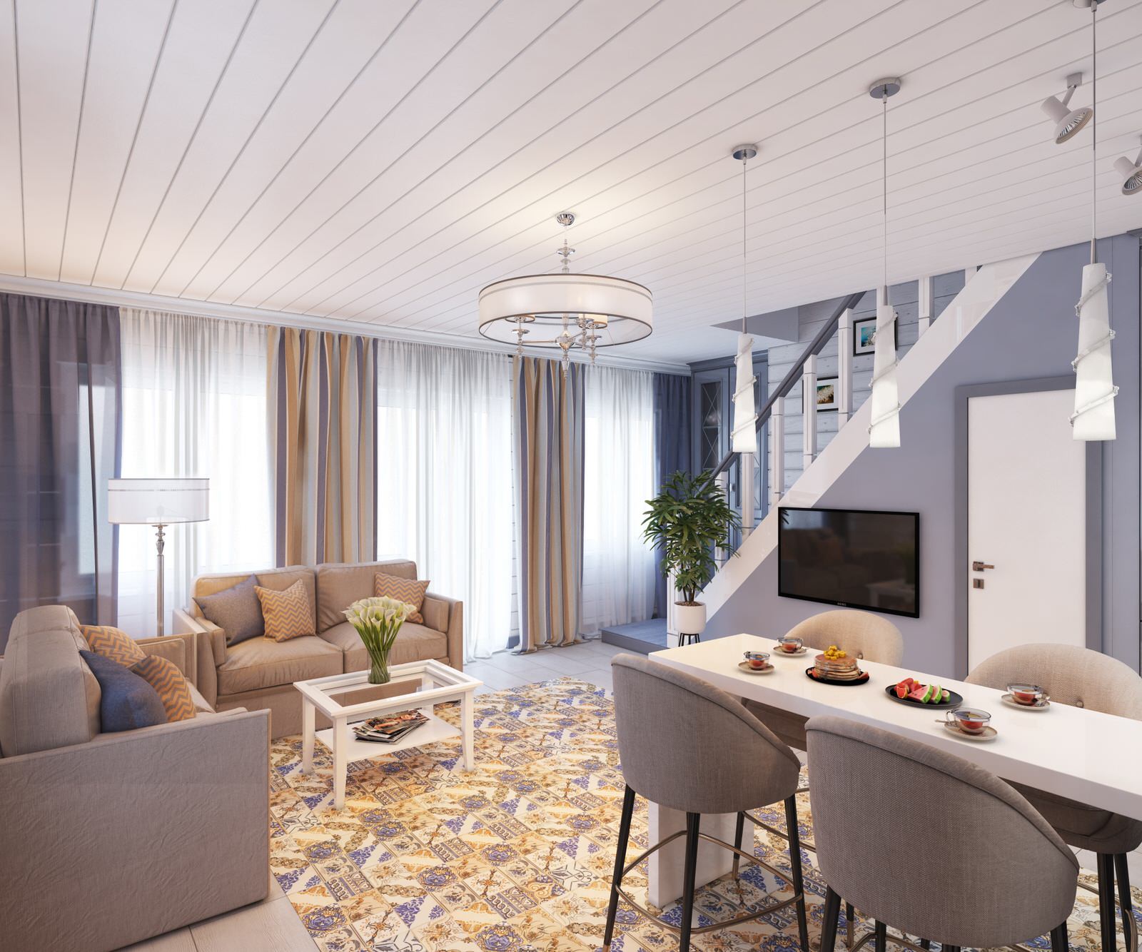 Кухня-гостиная в загородном доме