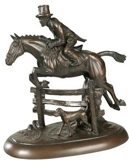 Sculpture Statue Huntsman Over the Jump Hunter Horse Hand-Painted OK