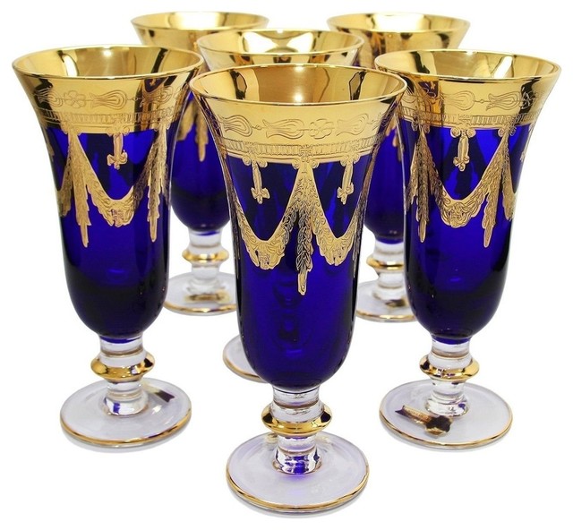Interglass Italy Set of 6 Crystal Glasses, GoldPlated (Champagne